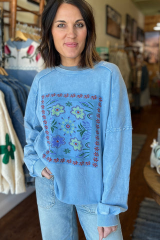 Peri Blue Boho Graphic Sweatshirt