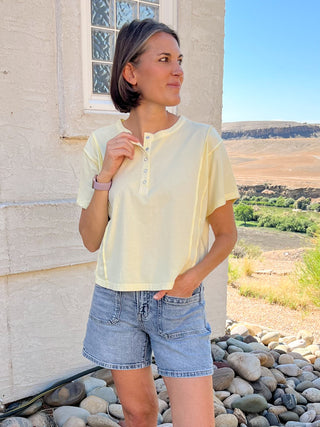 Butter Yellow Boxy Fit Henley Top