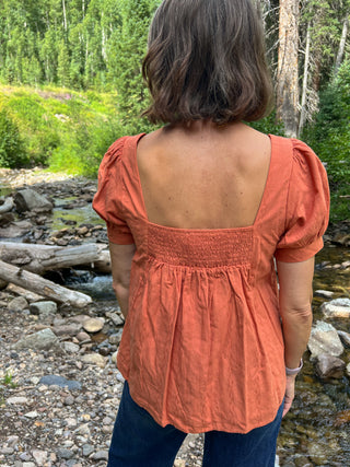 Cayenne Cotton Puff-Sleeve Top