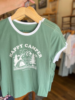 Women's Life Is Good Happy Camper Ringer Tee