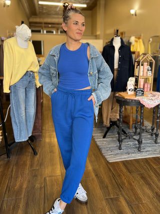 Deep Indigo Cotton Blend Fleece Sweatpants