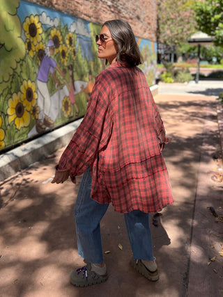 Mineral Wash Coral Plaid Flannel