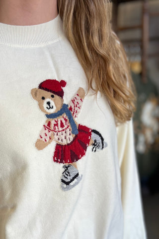Ice Skating Bear Graphic Sweater