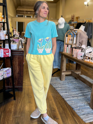 Tulip Quilt Applique Aqua Boxy Tee