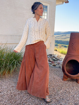 Brick Mineral-Washed Baby Corduroy Palazzo Pants