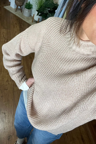 Beige Chunky Knit Mock Neck Sweater