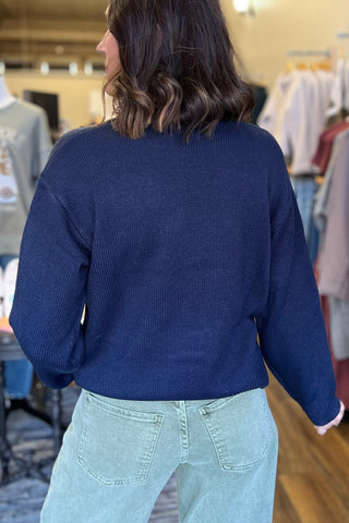 Navy Christmas Wreath Teddy Sweater