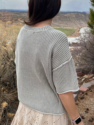 Light Olive Crew Neck Short Sleeve Sweater