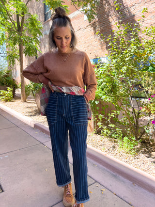 Dark Denim Pinstripe Utility Pants