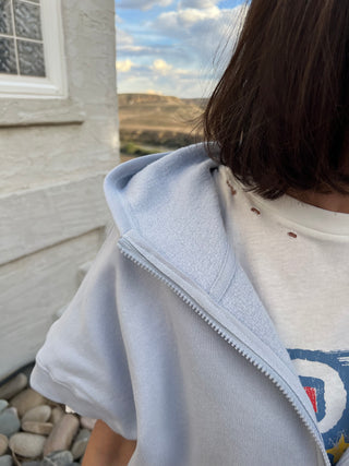 Malibu Summit Short Half-Zip Hoodie in Powder Blue