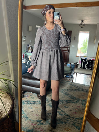 Mocha Smocked Gingham Dress