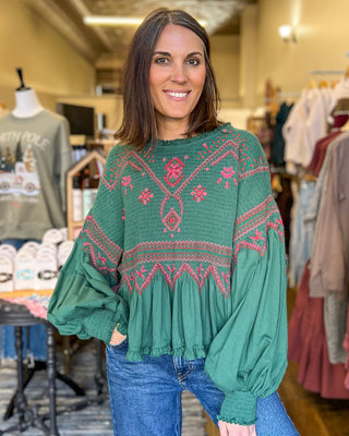 Free People Holly Knit Top in Green Combo