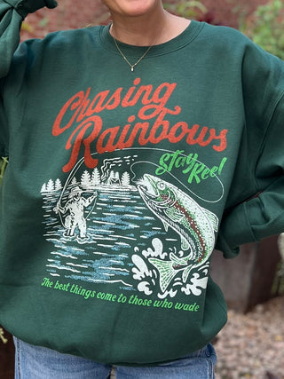 Chasing Rainbows Trout Forest Green Sweatshirt
