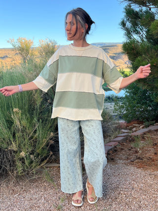 Green Oversized Colorblock Stripe Top