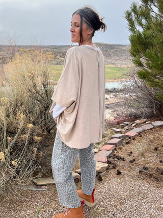 Mushroom All Smiles Patchwork Applique Oversized Top