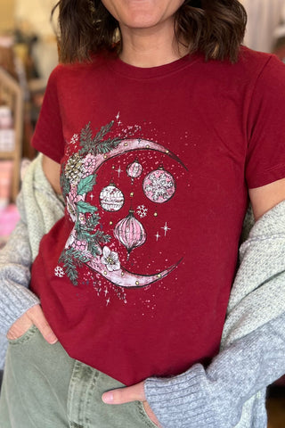 Women's Life Is Good Christmas Ornament Moon Short Sleeve Crusher Tee
