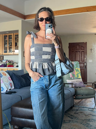 Navy Gingham and Stripe Top