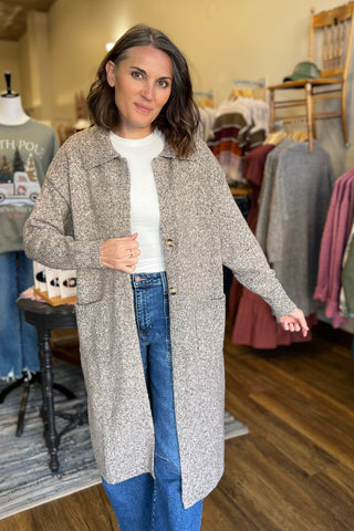 Heathered Brown Collared Sweater Cardigan