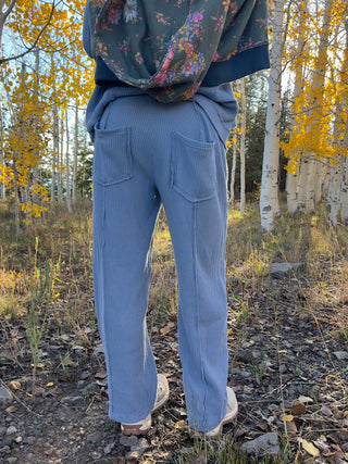 Dusty Blue Mineral Washed Waffle Barrel Pants