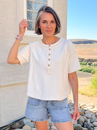 Ivory Textured Knit Henley Top