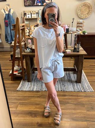 Sunkissed Pima Cotton Pocket Tee in Powder Blue