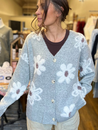 Floral Button Front Soft Sweater Cardigan