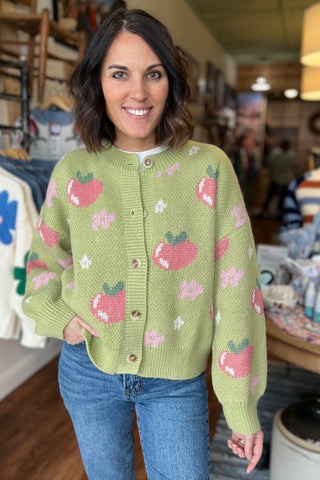 Apple & Floral Pattern Sweater Cardigan