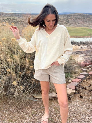 Floral Lace Oversized Long Sleeve Top