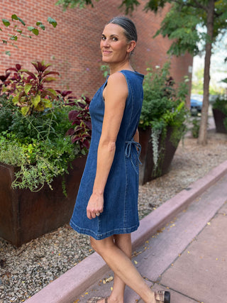 Sleeveless Stretch Denim A-Line Dress