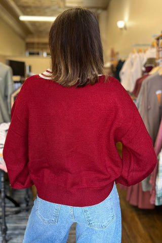 Burgundy Candy Cane Sweater Cardigan