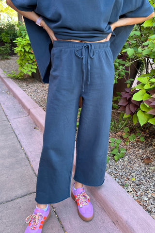 Midnight Navy Malibu Wide-Leg Fleece Pants