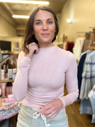 Mock Neck Seam Detail Long Sleeve Top