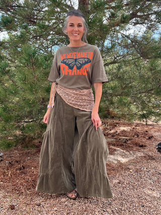 Olive Mineral-Washed Baby Corduroy Palazzo Pants