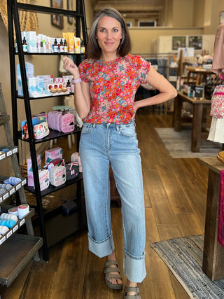 High Rise Cuffed Baggy Straight Denim Jeans