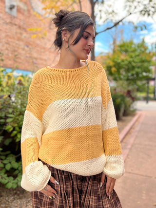 Yellow Chunky Stripe Knit Sweater