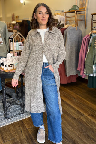 Heathered Brown Collared Sweater Cardigan