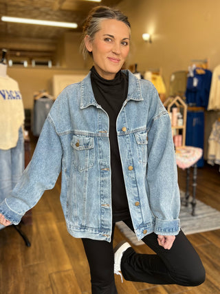 Medium Wash Boxy-Cut Denim Jacket