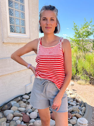 Red Striped Knit Tie-Strap Tank