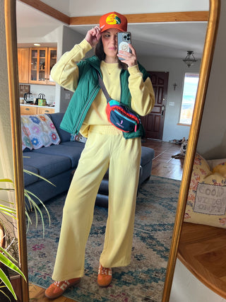 Yellow Glow Luxe Sand Wash Rib Wide-Leg Pants