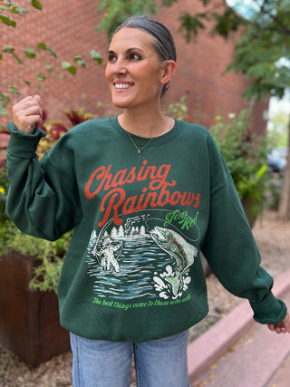 Chasing Rainbows Trout Forest Green Sweatshirt