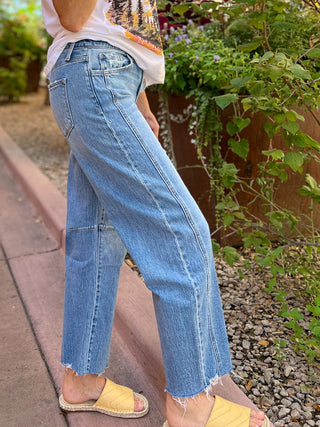 High Rise Raw Hem Barrel Jeans
