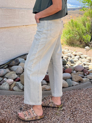 Paint Splashed Stripe Baby Barrel Jeans