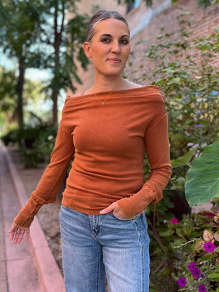 Rust Off The Shoulder Knit Top