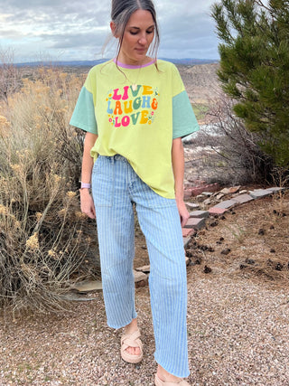Green Live Laugh Love Colorblock Oversized Tee