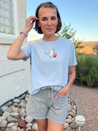Women's Life Is Good Seagull and Fries Short Sleeve Crusher Boxy Tee