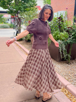 Mocha Plaid Woven Maxi Skirt