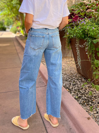 High Rise Raw Hem Barrel Jeans