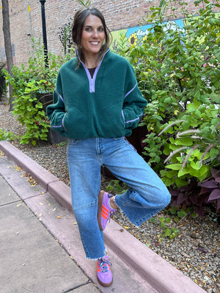 Evergreen and Lilac Sherpa Pullover