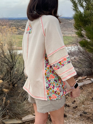 Floral Mixed Print Cotton Oversized Boxy Top