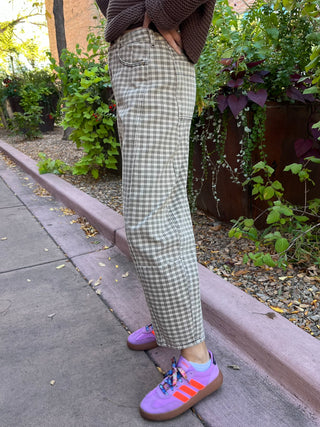 Mini Checkered Print Barrel Jeans